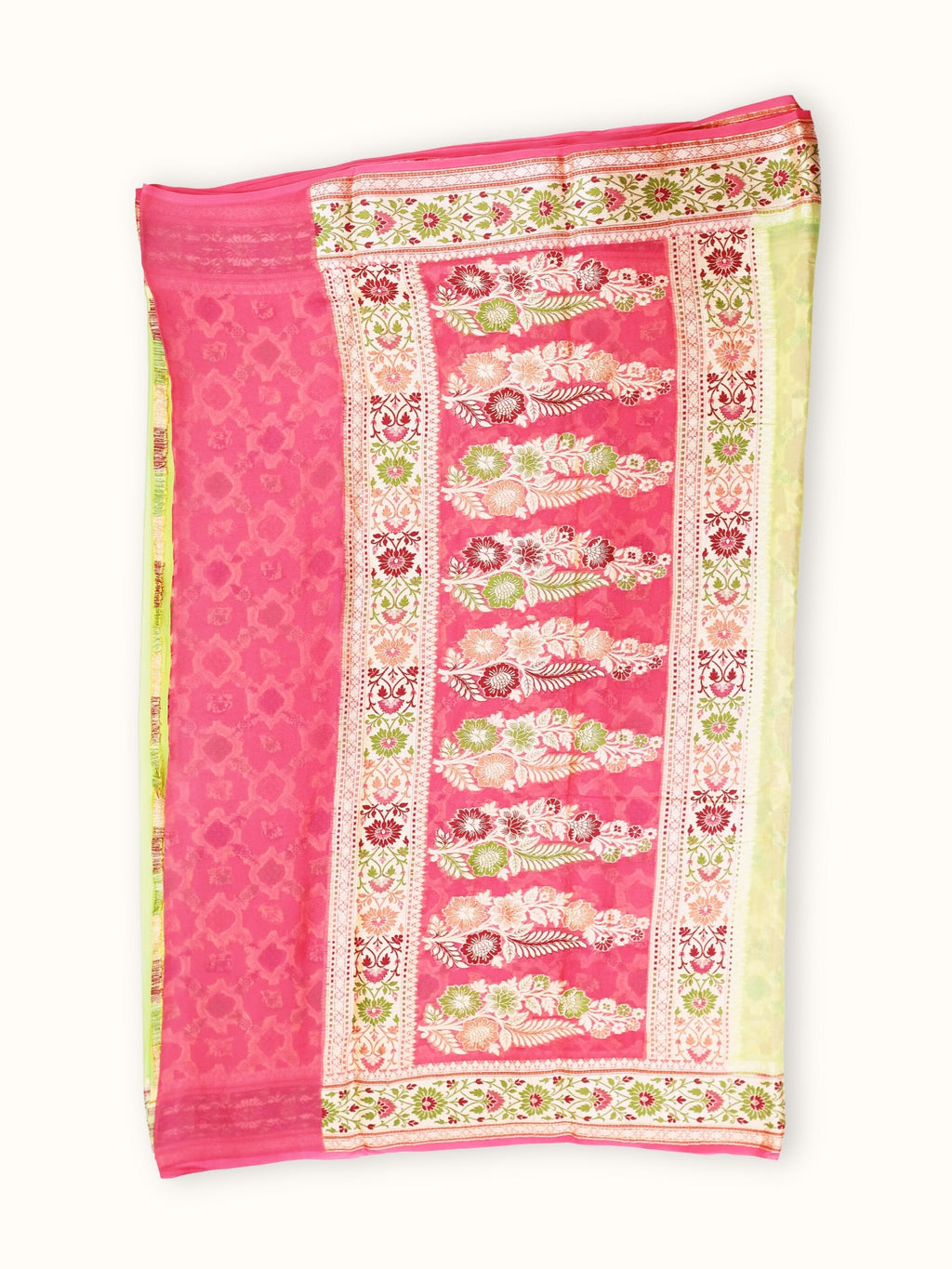Pistachio Green Chiffon Saree with Rose Meenakari Pallu, pallu