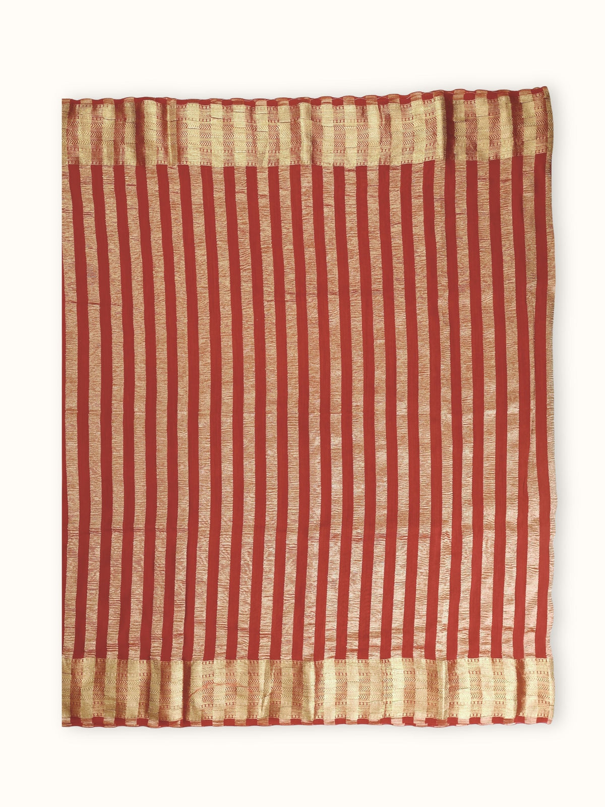 Saree laid open, red and gold stripes down the body