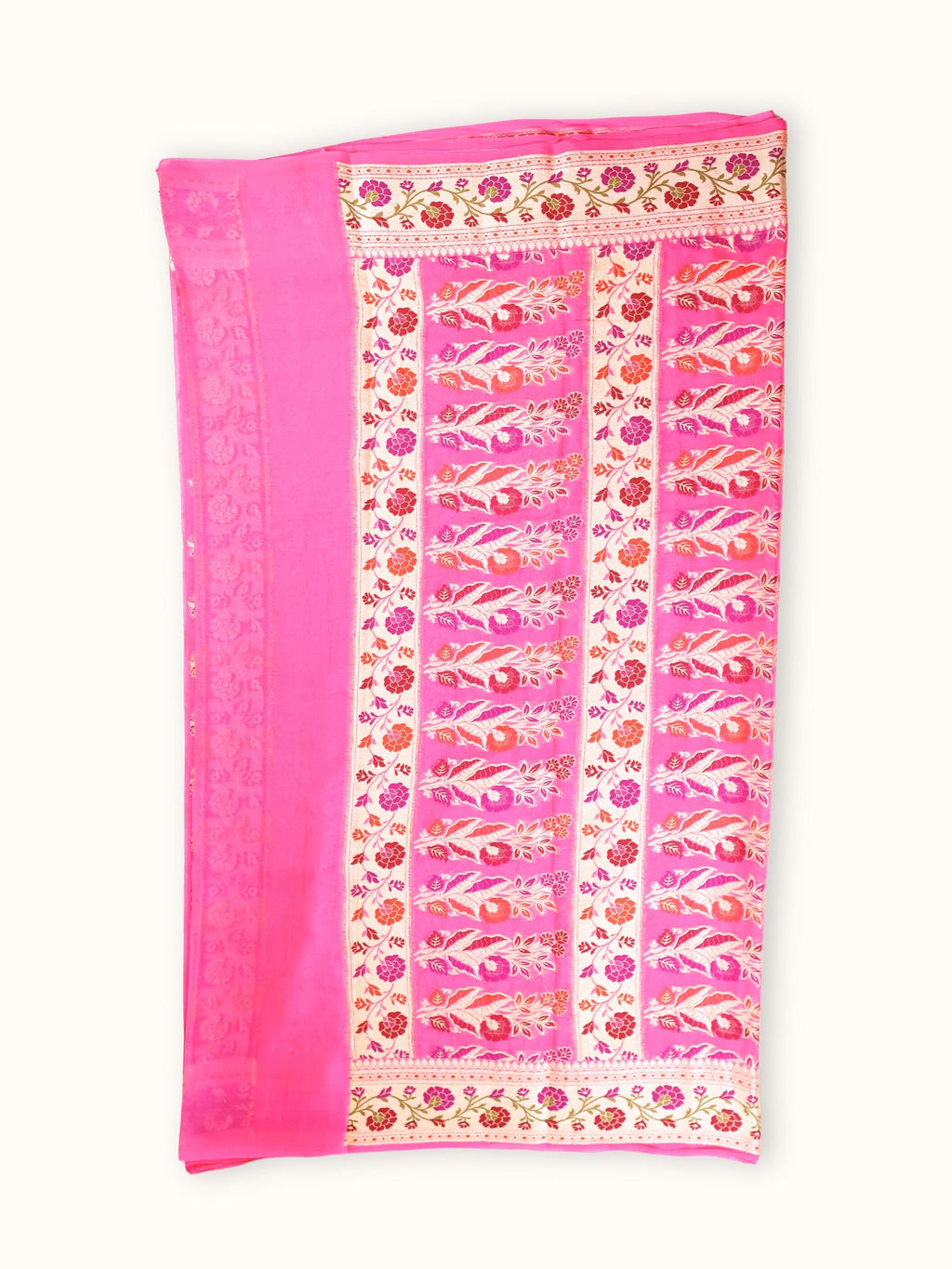 Rose Pink Chiffon Saree with Meenakari Panel Pallu, pallu
