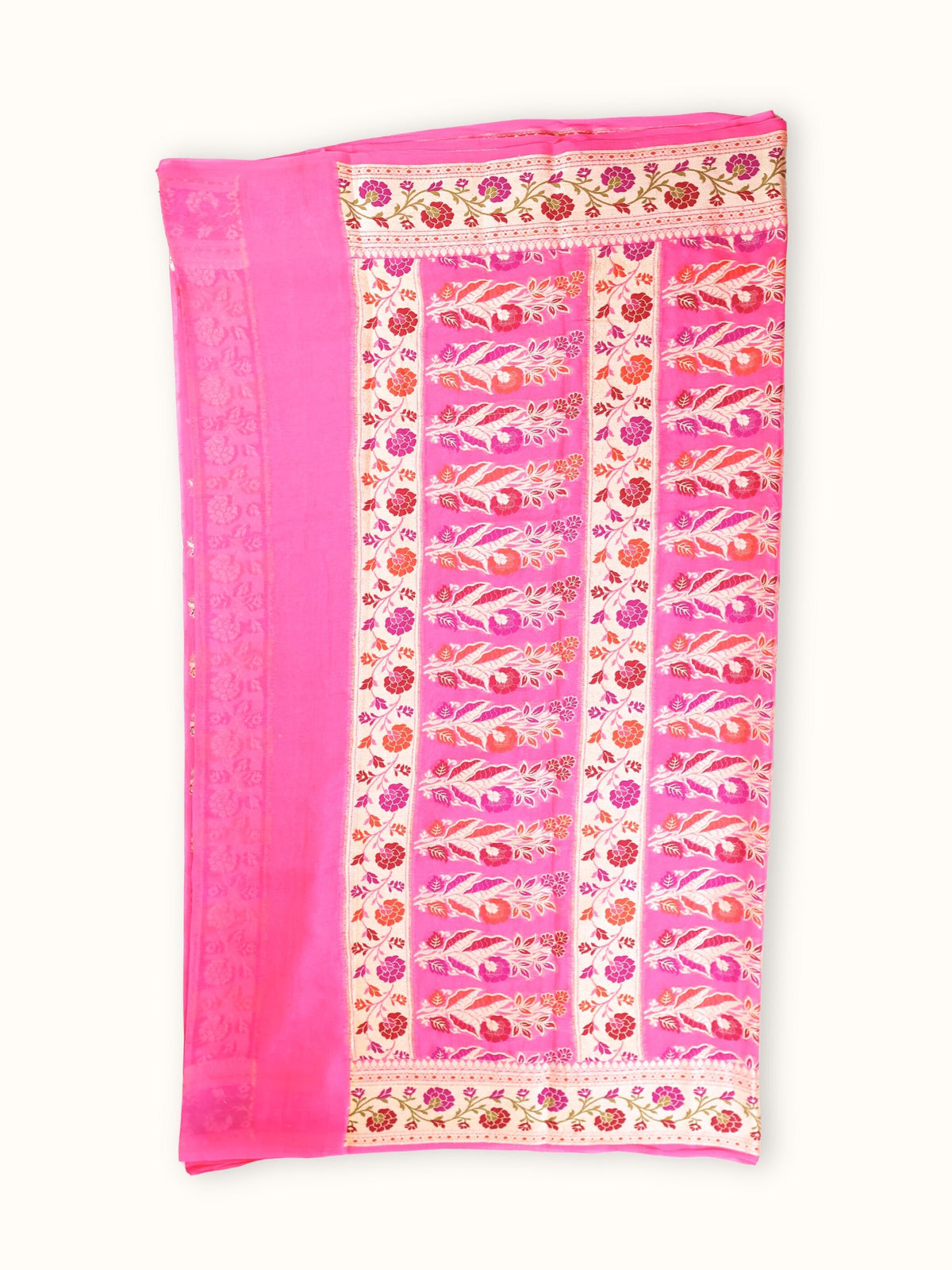 Rose Pink Chiffon Saree with Meenakari Panel Pallu, pallu