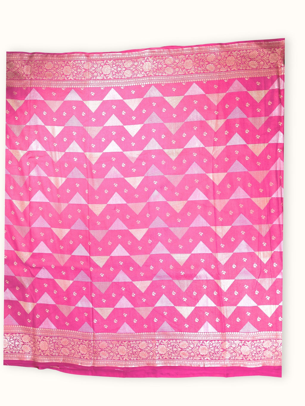 Rose Pink Khaddi Chiniya Handloom Saree with Silver Jangla, full spread