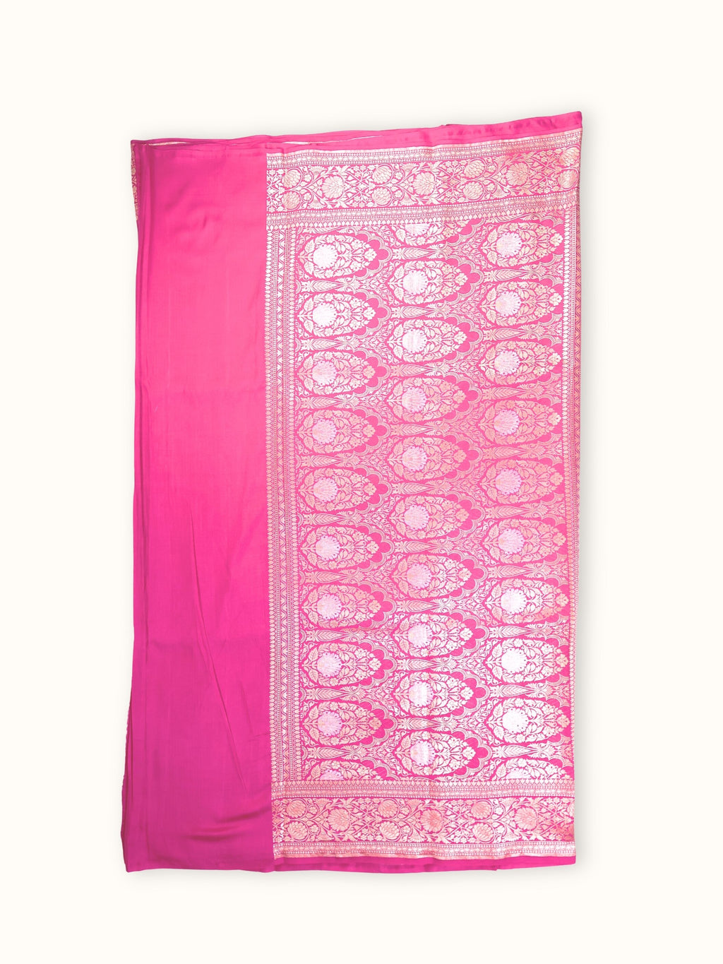 Rose Pink Khaddi Chiniya Handloom Saree with Silver Jangla, pallu