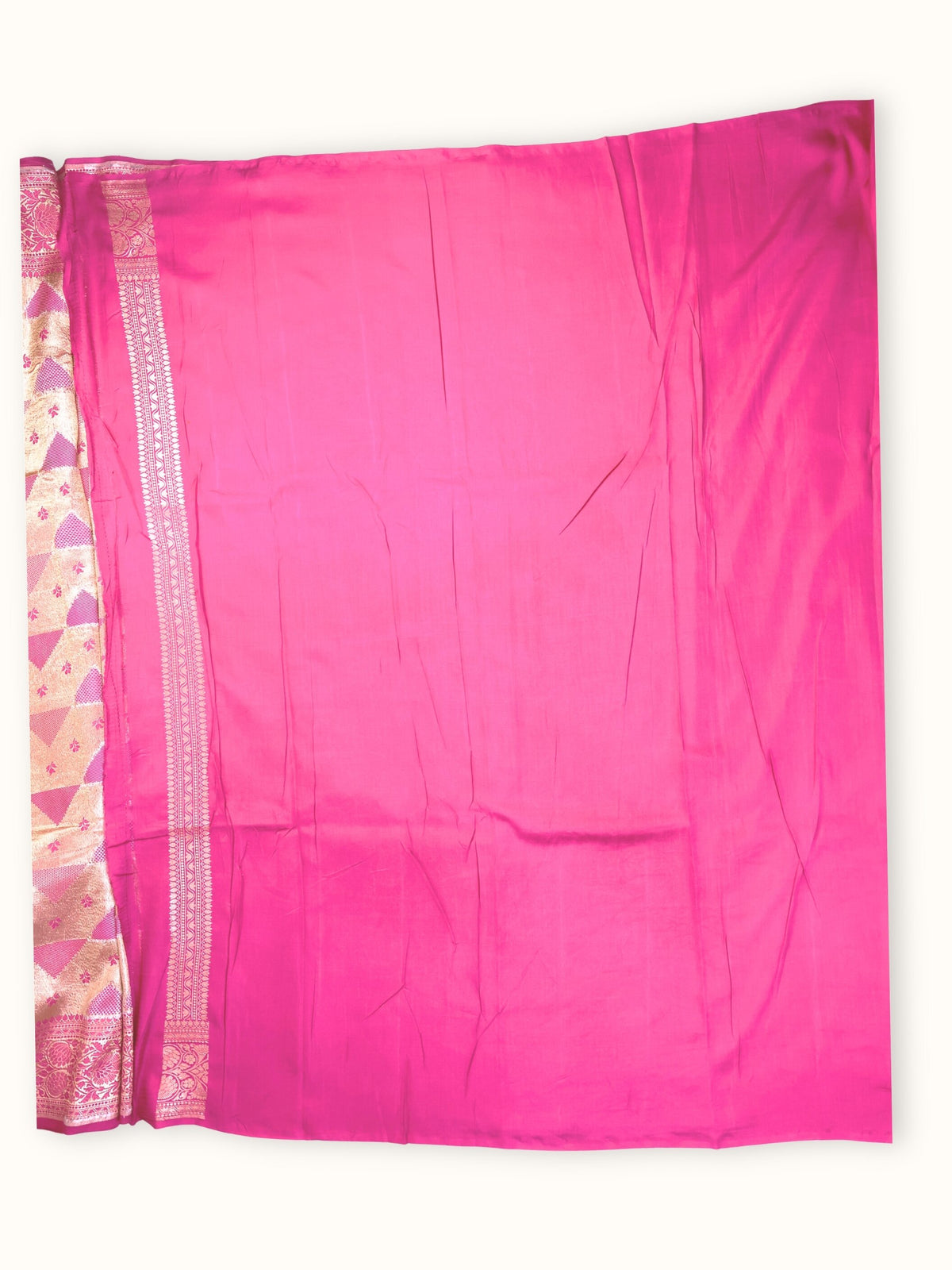Rose Pink Khaddi Chiniya Handloom Saree with Silver Jangla, blouse piece and border