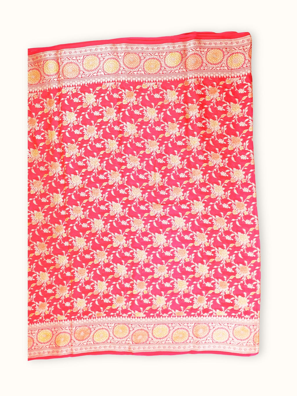 Rose Pink Rangkaat Chiffon Saree with Hand Painted Zari, full spread