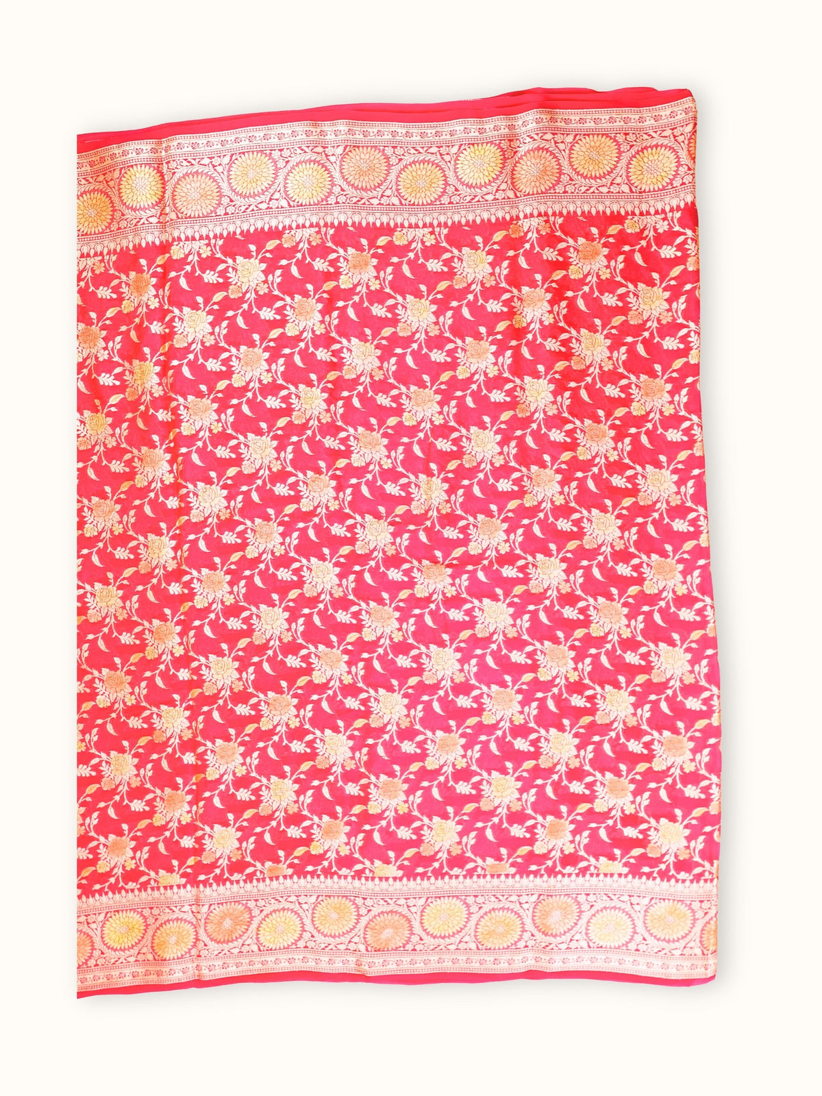 Rose Pink Rangkaat Chiffon Saree with Hand Painted Zari, full spread