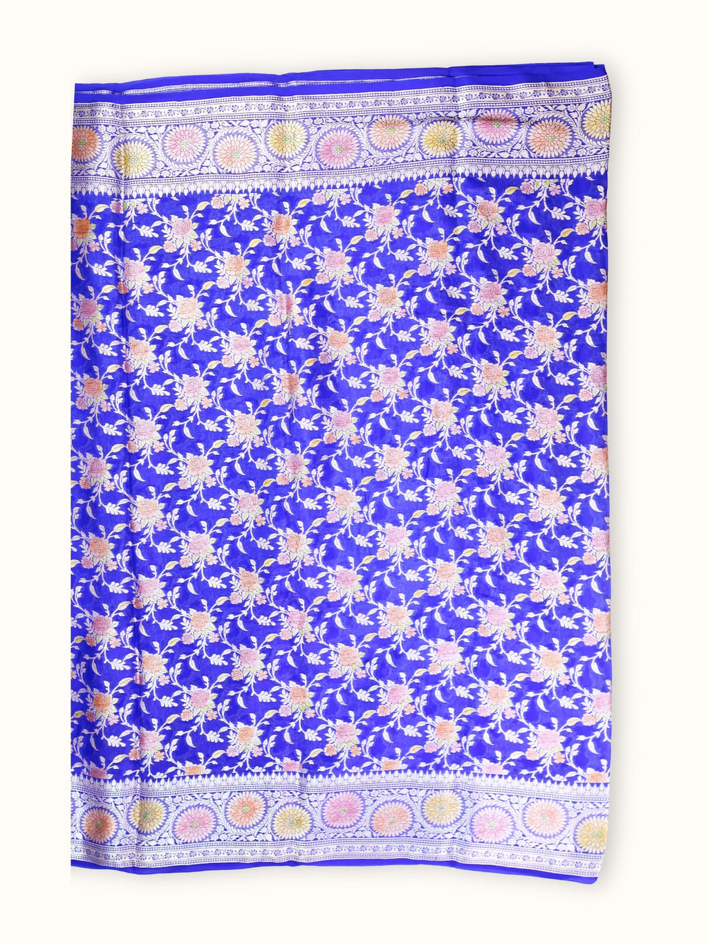 Royal Blue Rangkaat Chiffon Saree with Hand Painted Zari, full spread