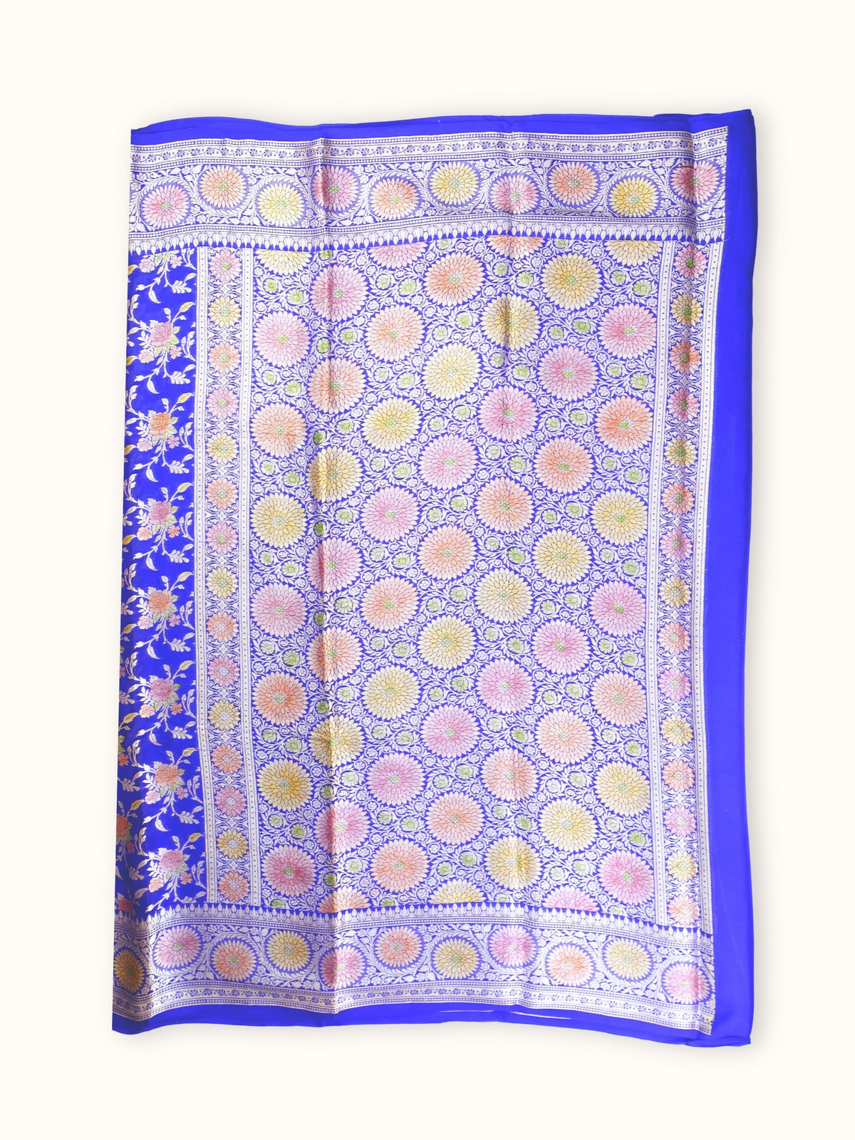 Royal Blue Rangkaat Chiffon Saree with Hand Painted Zari, pallu