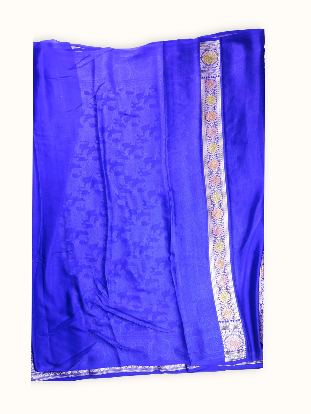 Royal Blue Rangkaat Chiffon Saree with Hand Painted Zari, blouse piece and border