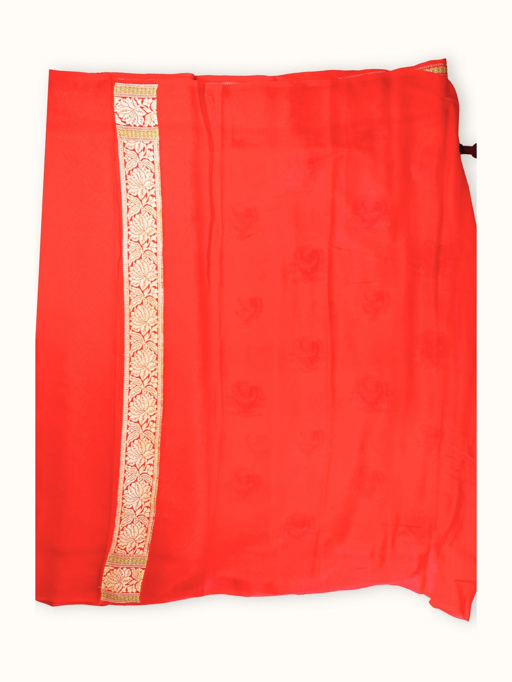 Scarlet Chiffon Saree with Gold Zari Pallu, blouse piece and border