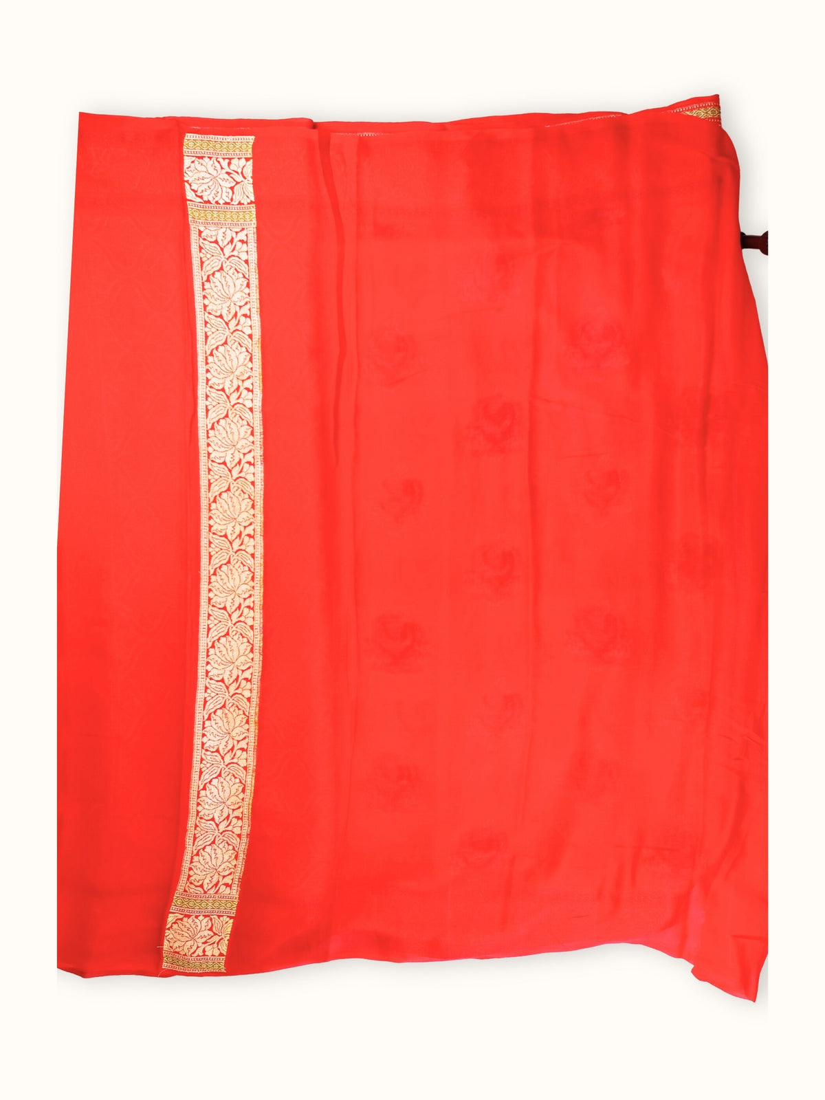 Scarlet Chiffon Saree with Gold Zari Pallu, blouse piece and border