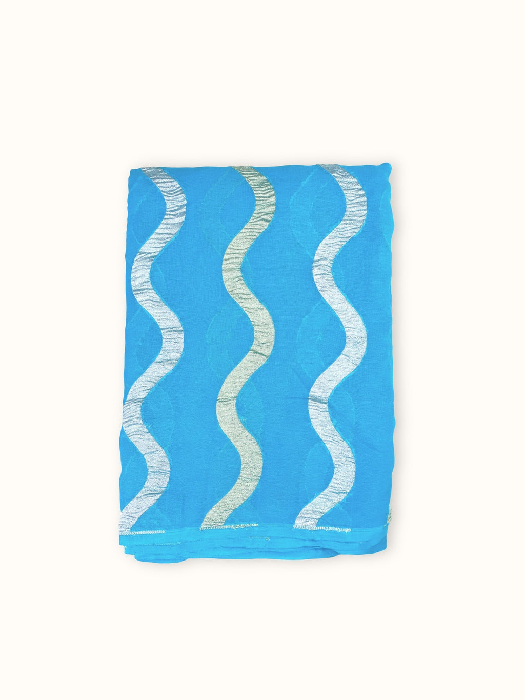 Sky Blue Khaddi Georgette Handloom Saree with Zari Waves, folded