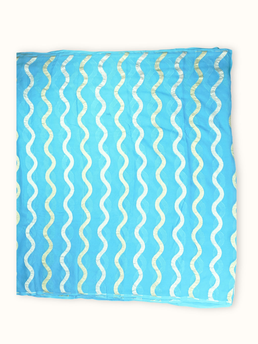 Sky Blue Khaddi Georgette Handloom Saree with Zari Waves, full spread