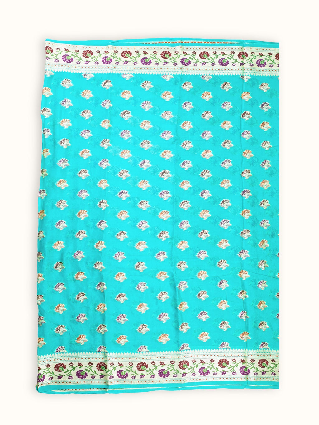 Turquoise Chiffon Saree with Meenakari Floral Border, full spread