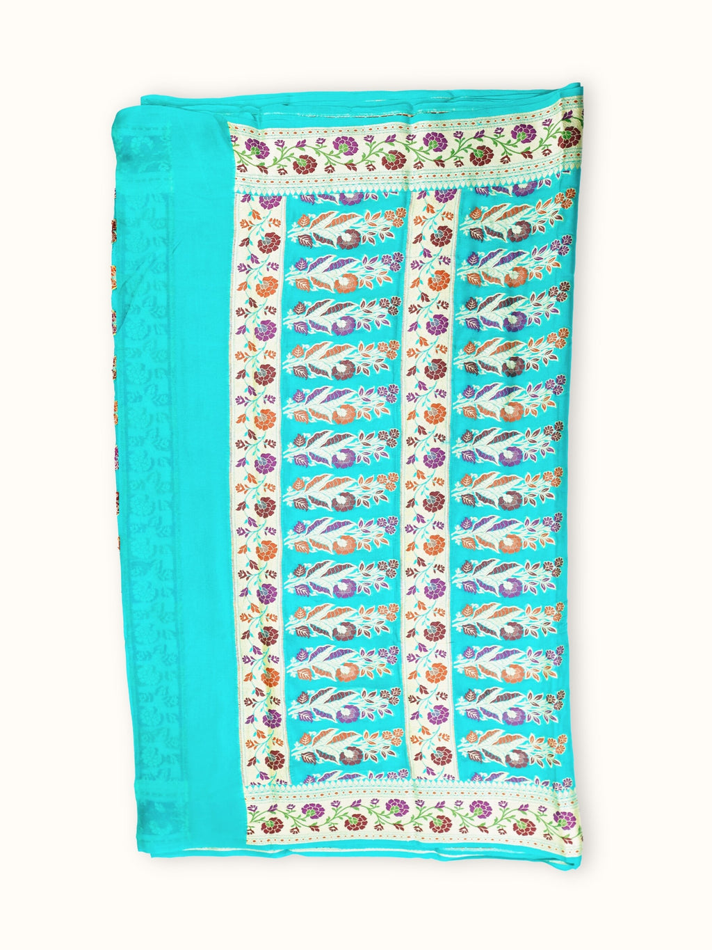 Turquoise Chiffon Saree with Meenakari Floral Border, pallu