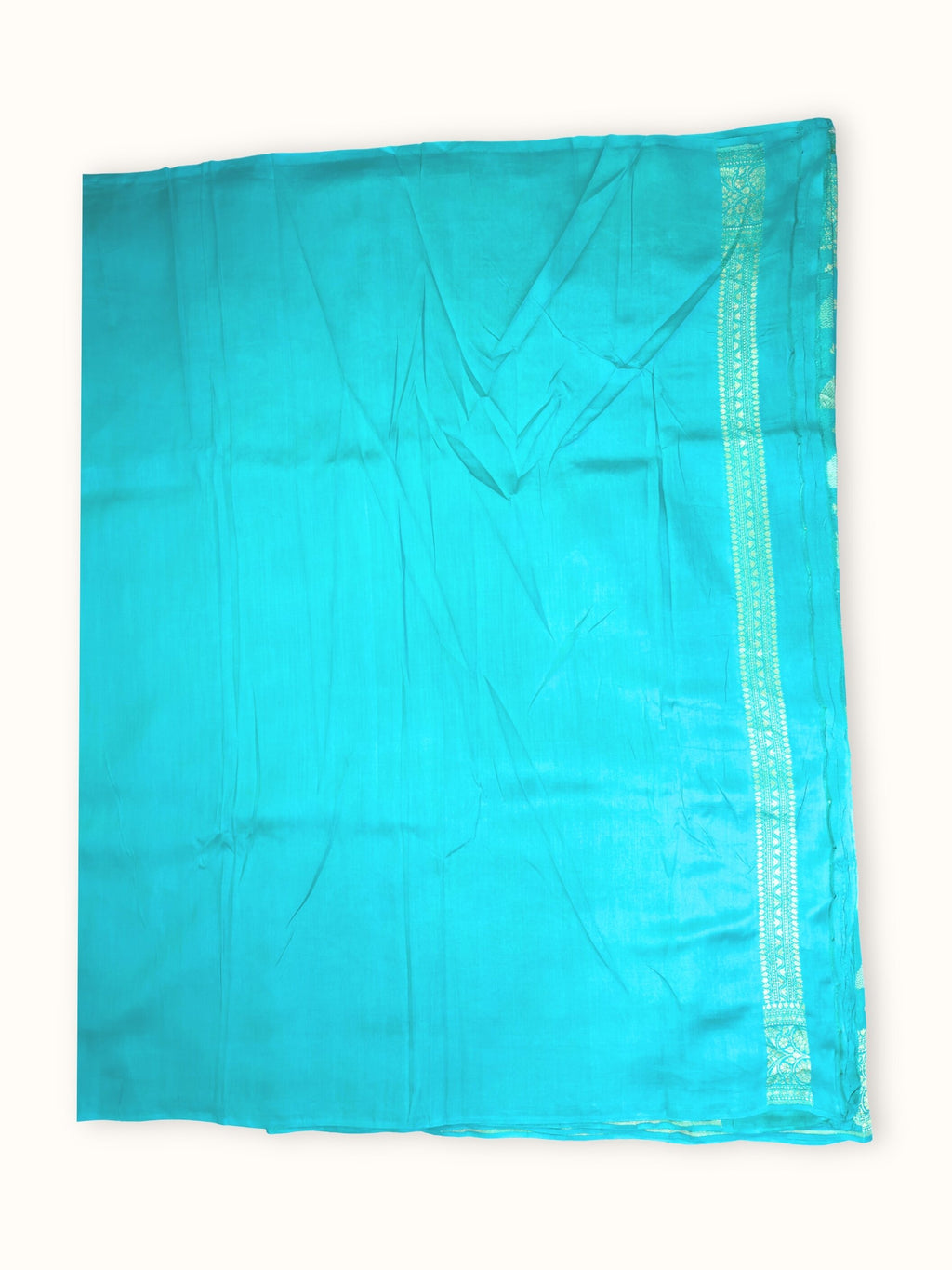 Turquoise Khaddi Chiniya Handloom Saree with Silver Jangla, blouse piece and border